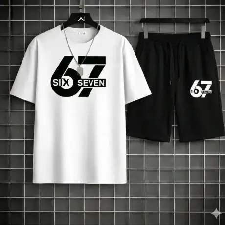 2 Pcs Men's Polyster Printed T-Shirt & Shorts