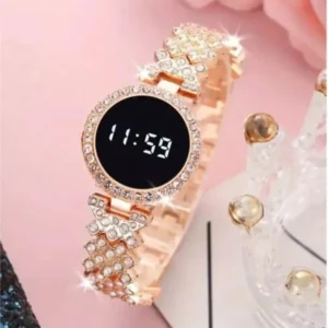 Digital Watch Gold Crystal Chain Strap for Women