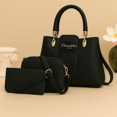 Leather Handbag Set for Women with Gold Hardware - Image 3