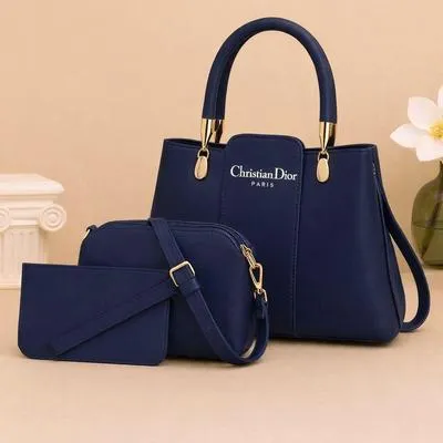 Leather Handbag Set for Women with Gold Hardware - Image 2