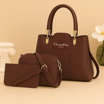 Leather Handbag Set for Women with Gold Hardware