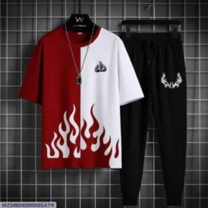 Men Flame Print Slim Fit Track Suit Polyster
